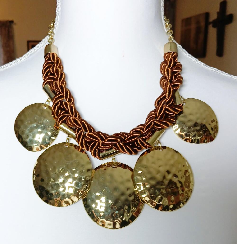 Vintage Erica Lyons Braided Rope w/Hammered Disk Necklace
